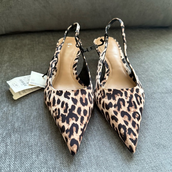 🆕 Zara Animal Print Kitten Heel Slingbacks - Picture 2 of 6